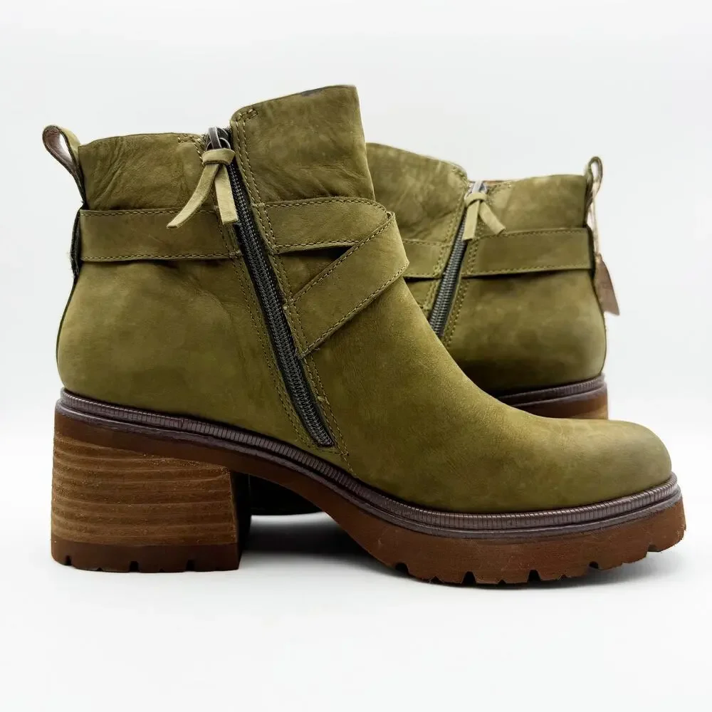 Sofft Womens Jenine Moto Ankle Boots Size US 11 Green Leather Block Heel NIB
